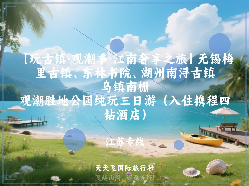 【玩古镇·观潮季·江南奢享之旅】无锡梅里古镇、东林书院、湖州南浔古镇、乌镇南栅、观潮胜地公园纯玩三日游（入住携程四钻酒店）
